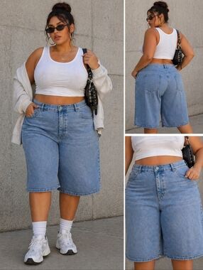 Wide Leg Denim Jorts Light Wash Mid Rise SZ 24